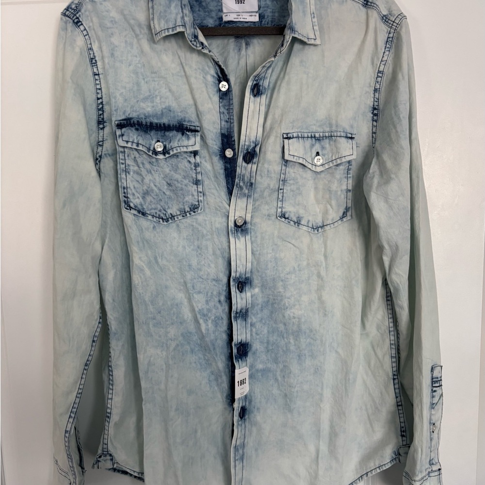 Zip Code 1992 Blue Casual Button Down Shirt with Vintage Denim Look